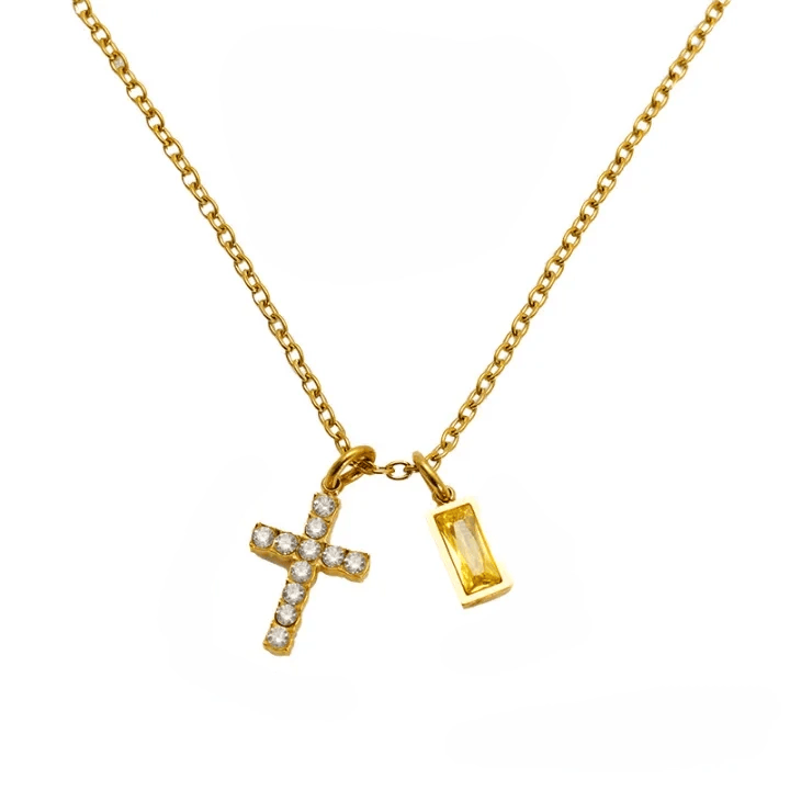 Christianartworkshop Personalisierte rechteckige Halskette mit Geburtsmonats-Anhänger, Stein und Glitzer, Kreuz: Zeitloses Symbol sanfter himmlischer Fürsorge - November - image 15