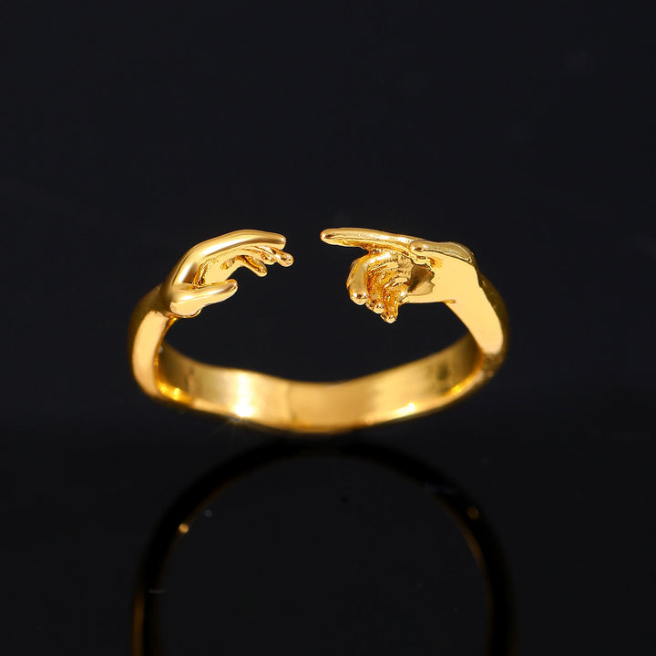 Christianartworkshop Schöpfung Adams – Offener, verstellbarer Glaubensring mit sich berührenden Händen: Zeitloses Symbol sanfter himmlischer Fürsorge - Golden (Geeignet für US-Größen 7-11) - image 4