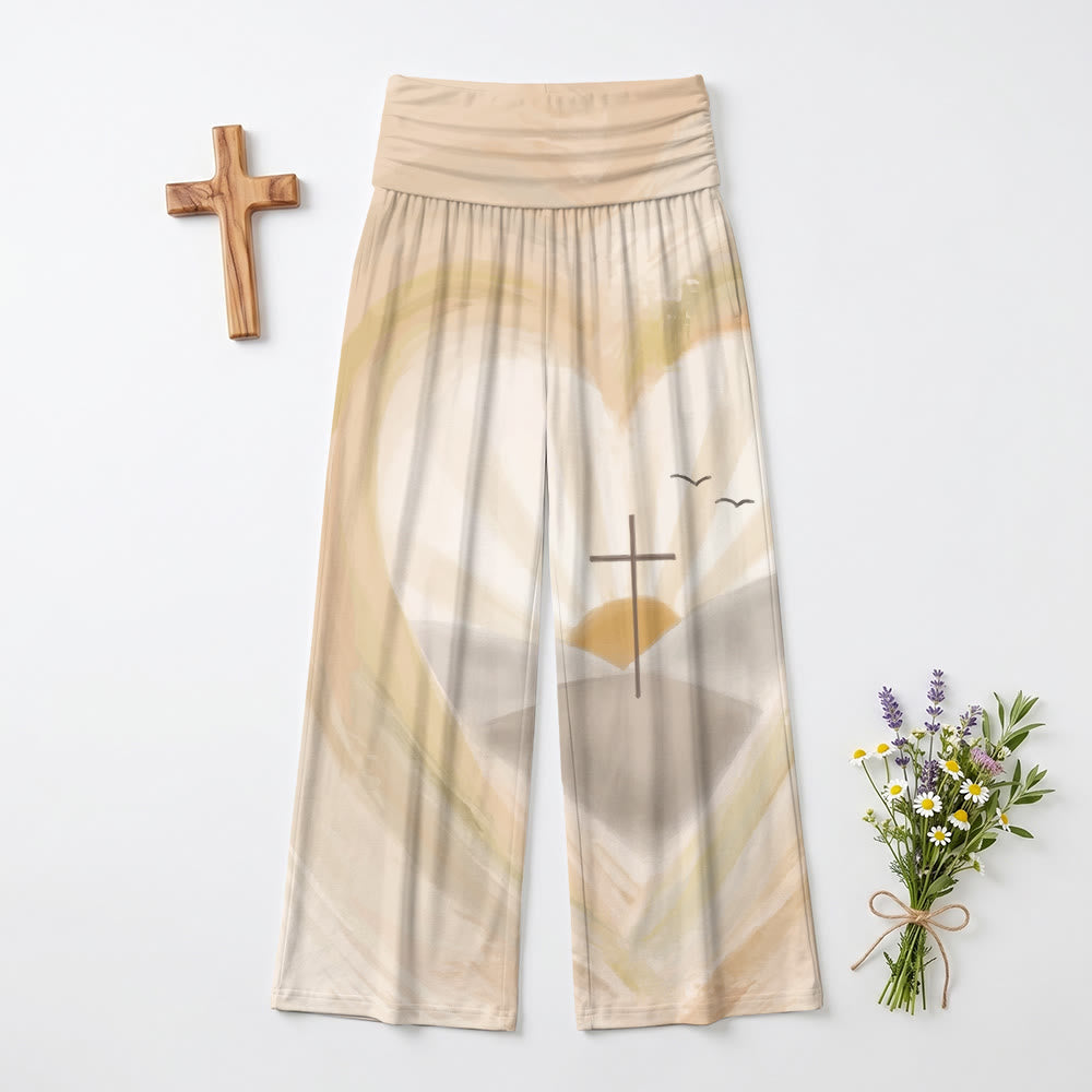 Christianartworkshop Aquarell-Herz-Halo-Kreuz-Möwe-Sonnenaufgang-Landschaft-Hosen mit hohem Bund und weitem Bein - US22, UK/AU26, EU54 (6XL) - image 0