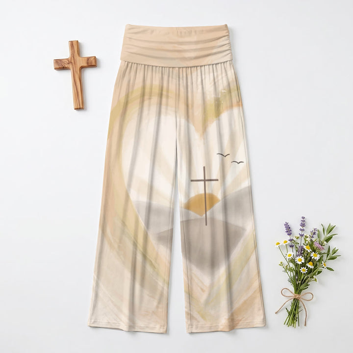 Christianartworkshop Aquarell-Herz-Halo-Kreuz-Möwe-Sonnenaufgang-Landschaft-Hosen mit hohem Bund und weitem Bein - US22, UK/AU26, EU54 (6XL) - image 0