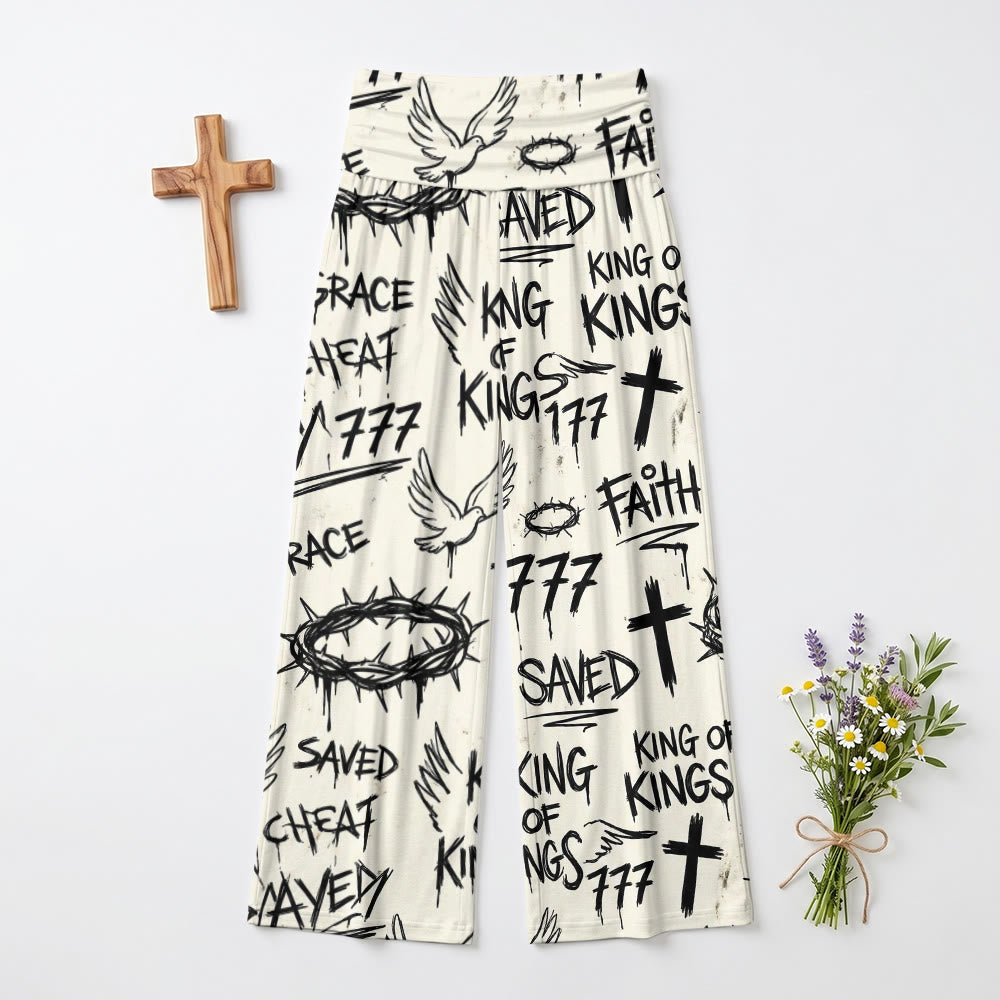 Christianartworkshop Graffiti-Stil, Dornenkrone, Taube, Kreuz, Schriftzug „Glaube gerettet“, hochgeschnittene Hose mit weitem Bein und Allprint. - image 2