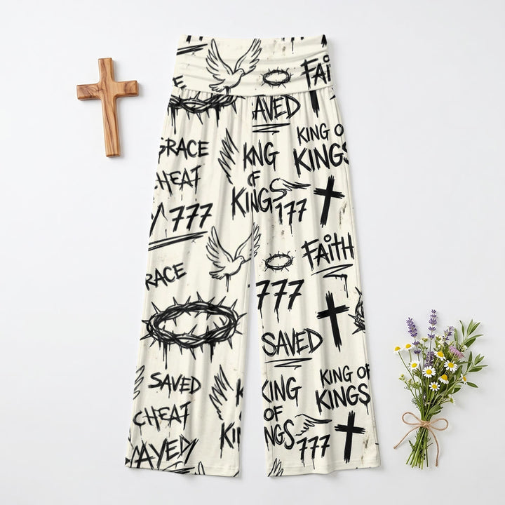 Christianartworkshop Graffiti-Stil, Dornenkrone, Taube, Kreuz, Schriftzug „Glaube gerettet“, hochgeschnittene Hose mit weitem Bein und Allprint. - image 2