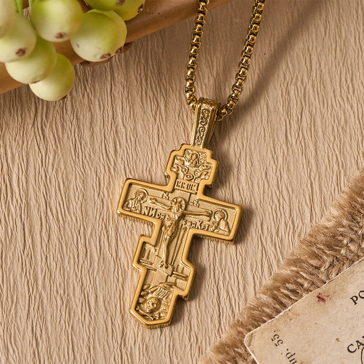 Zweifarbige orthodoxe Kruzifix-Halskette von Christianartworkshop mit tiefer spiritueller Bedeutung - Golden - image 14
