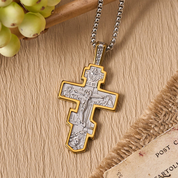 Zweifarbige orthodoxe Kruzifix-Halskette von Christianartworkshop mit tiefer spiritueller Bedeutung - Gold & Silber - image 18