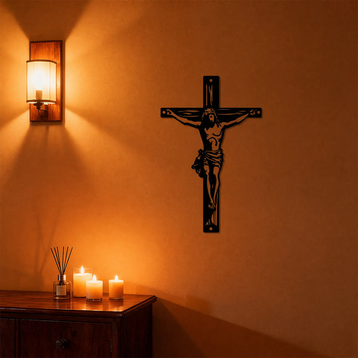 Christianartworkshop Jesus-Kreuz-Silhouette als Wanddekoration aus Metall: Zeitloses Symbol der heiligen, erlösenden Gnade - image 1