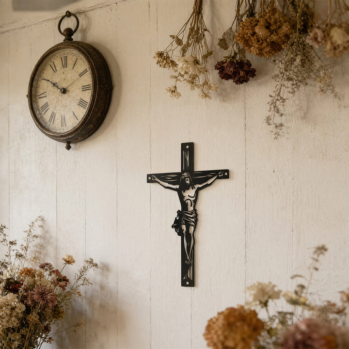 Christianartworkshop Jesus-Kreuz-Silhouette als Wanddekoration aus Metall: Zeitloses Symbol der heiligen, erlösenden Gnade - image 2