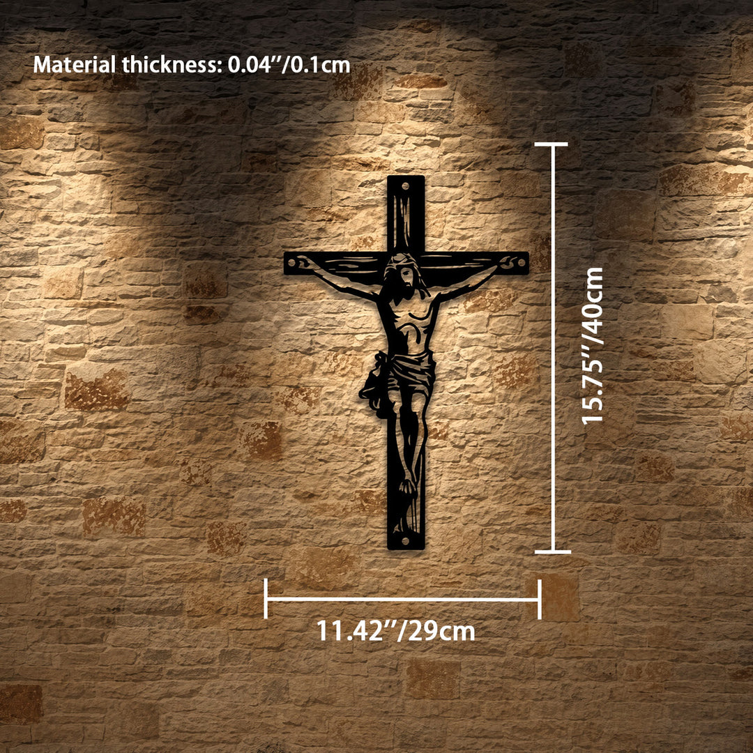 Christianartworkshop Jesus-Kreuz-Silhouette als Wanddekoration aus Metall: Zeitloses Symbol der heiligen, erlösenden Gnade - 11,42''*15,75''*0,04''/29*40*0,1 cm - image 6
