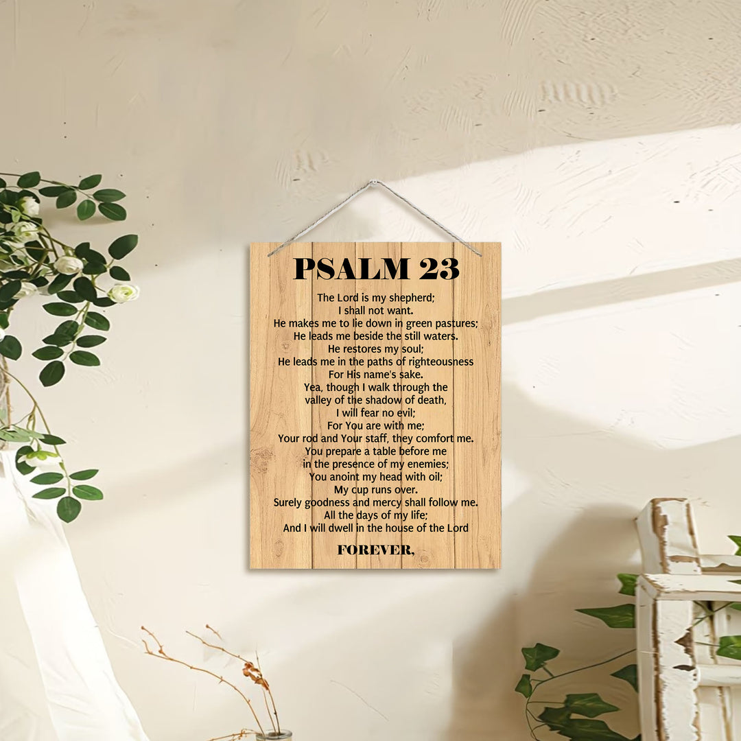 Christianartworkshop Psalm 23 Vollständige Bibelstelle Rustikale Wanddekoration aus Holzplanken: Symbol des göttlichen Hirtenschutzes - image 0