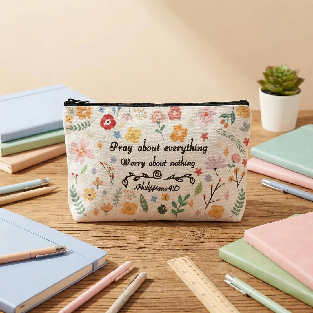 Christianartworkshop Philipper 4,6: Blumenvers zum Thema „Bete über alles“ – Kosmetiktasche für unterwegs: Erhalte seinen Frieden im Alltag - Philipper 4:6 - image 0