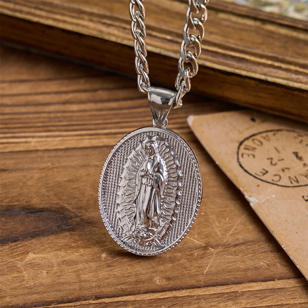Christianartworkshop Halskette Unserer Lieben Frau von Guadalupe Jungfrau Maria - Kubanische Kette – Silber - image 1