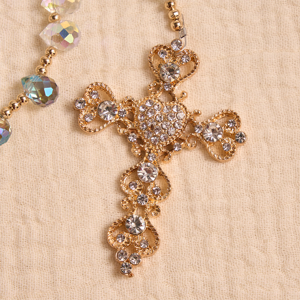 Christianartworkshop Rosenkranz aus irisierendem Glas in Tropfenform mit Farbverlauf, verziert mit einem juwelenbesetzten, vergoldeten Kreuz und einer Medaille Unserer Lieben Frau von Aparecida - image 8