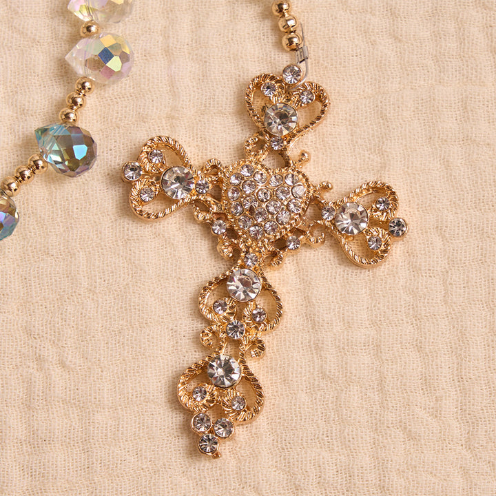 Christianartworkshop Rosenkranz aus irisierendem Glas in Tropfenform mit Farbverlauf, verziert mit einem juwelenbesetzten, vergoldeten Kreuz und einer Medaille Unserer Lieben Frau von Aparecida - image 8