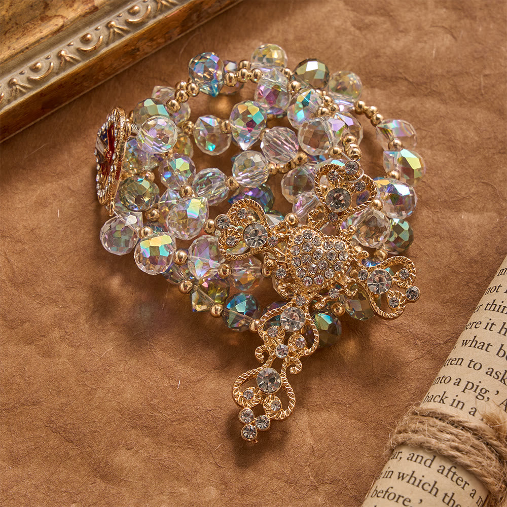 Christianartworkshop Rosenkranz aus irisierendem Glas in Tropfenform mit Farbverlauf, verziert mit einem juwelenbesetzten, vergoldeten Kreuz und einer Medaille Unserer Lieben Frau von Aparecida - image 4