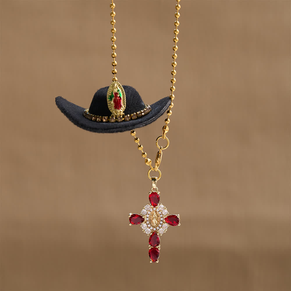 Christianartworkshop Mini-Cowboyhut-Autoanhänger mit Marienkreuz aus Kristall: Eine Erinnerung an den gnädigen Schutz Gottes auf jeder Reise - image 18