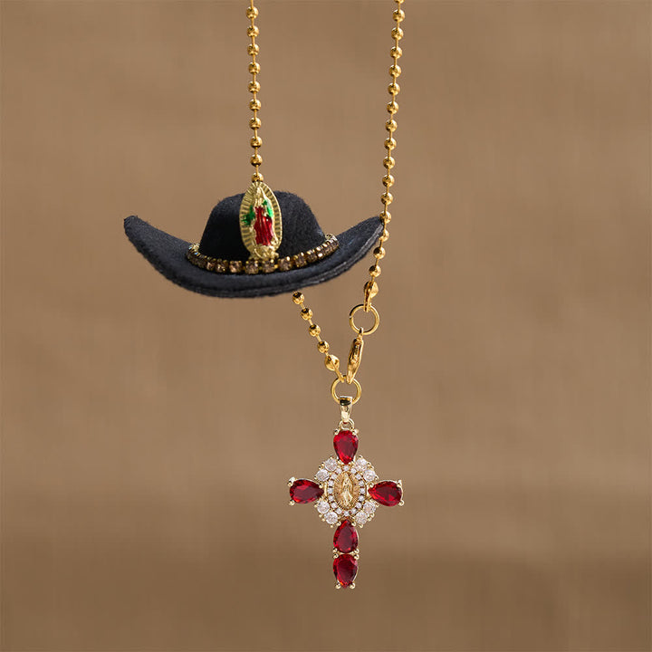 Christianartworkshop Mini-Cowboyhut-Autoanhänger mit Marienkreuz aus Kristall: Eine Erinnerung an den gnädigen Schutz Gottes auf jeder Reise - image 18
