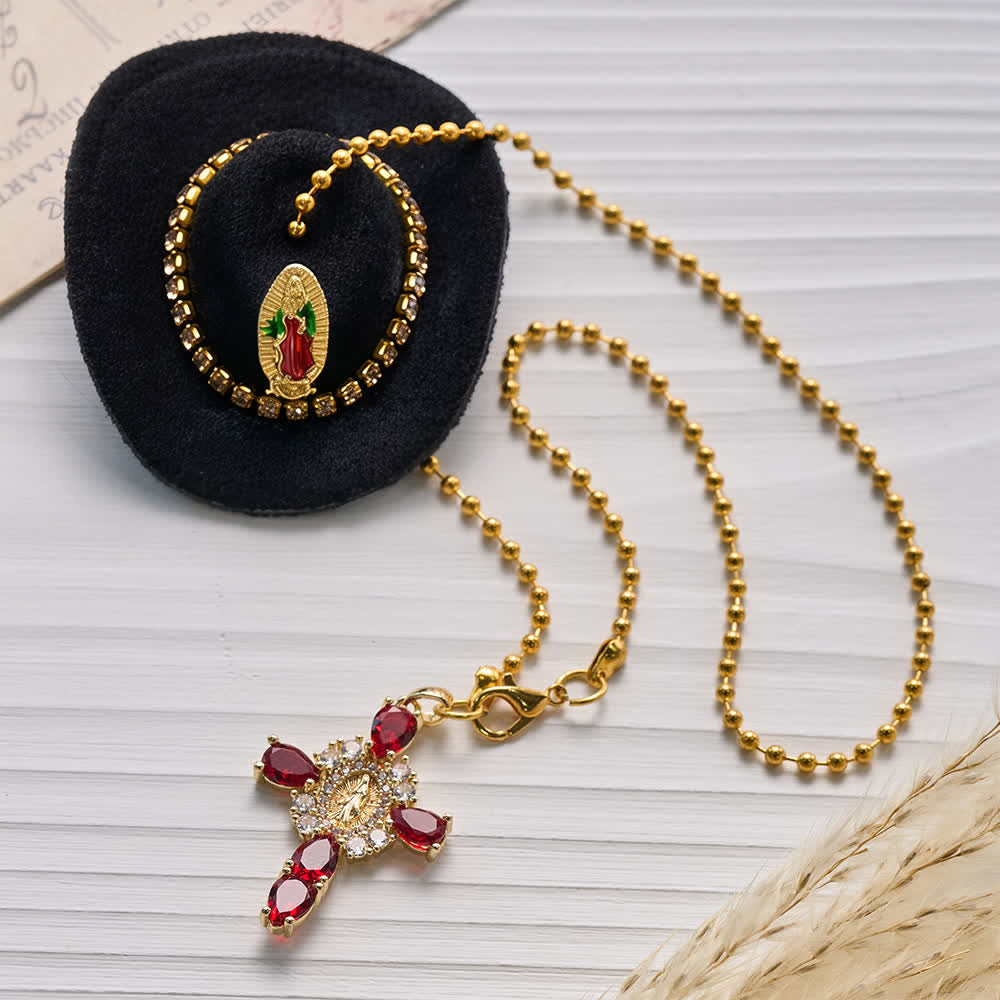 Christianartworkshop Mini-Cowboyhut-Autoanhänger mit Marienkreuz aus Kristall: Eine Erinnerung an den gnädigen Schutz Gottes auf jeder Reise - image 13