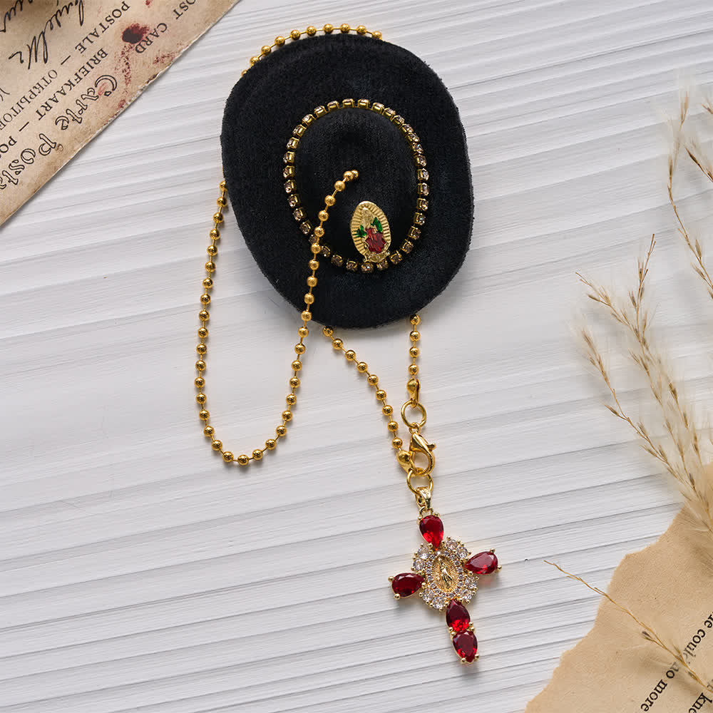 Christianartworkshop Mini-Cowboyhut-Autoanhänger mit Marienkreuz aus Kristall: Eine Erinnerung an den gnädigen Schutz Gottes auf jeder Reise - image 15
