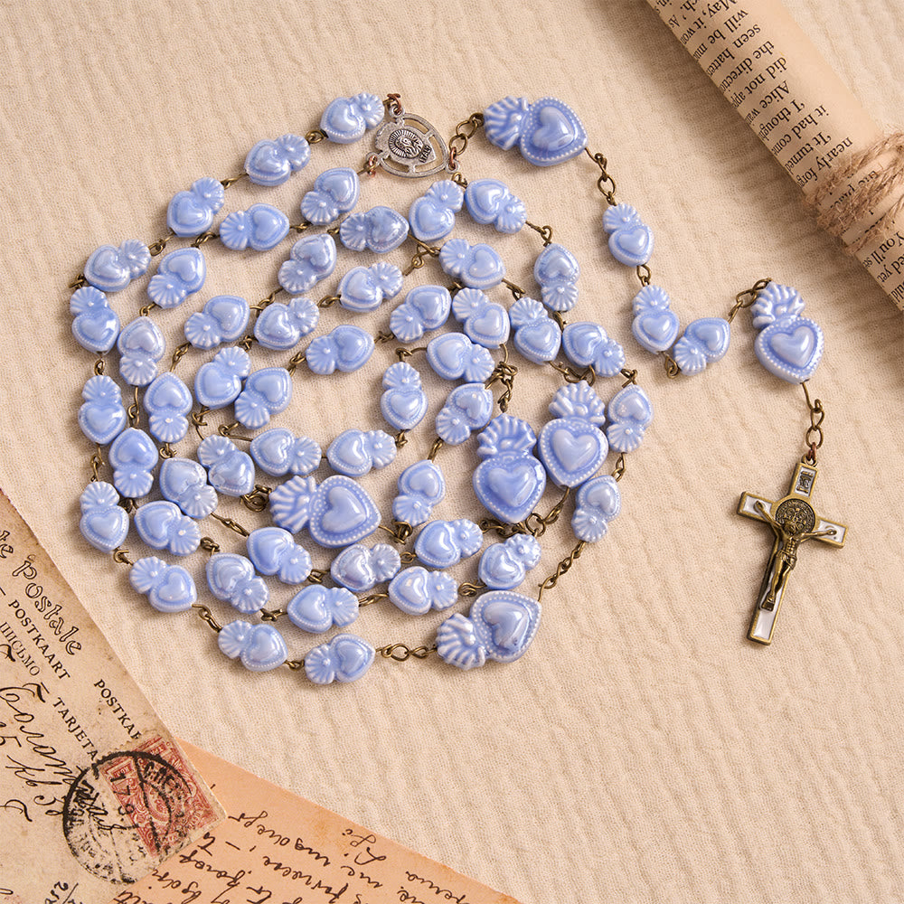 Christianartworkshop Rosenkranz aus Keramik mit glänzender Glasur und Medaillon des Heiligen Herzens - image 4
