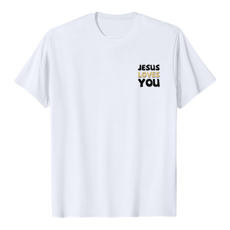 Christianartworkshop Lässiges, klassisches T-Shirt mit doppelseitigem, zweifarbigem Bibelvers (Offb. 3,20) - image 5