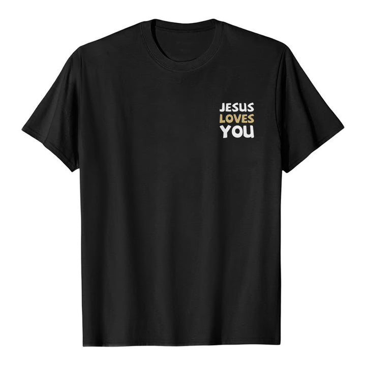 Christianartworkshop Lässiges, klassisches T-Shirt mit doppelseitigem, zweifarbigem Bibelvers (Offb. 3,20) - image 17
