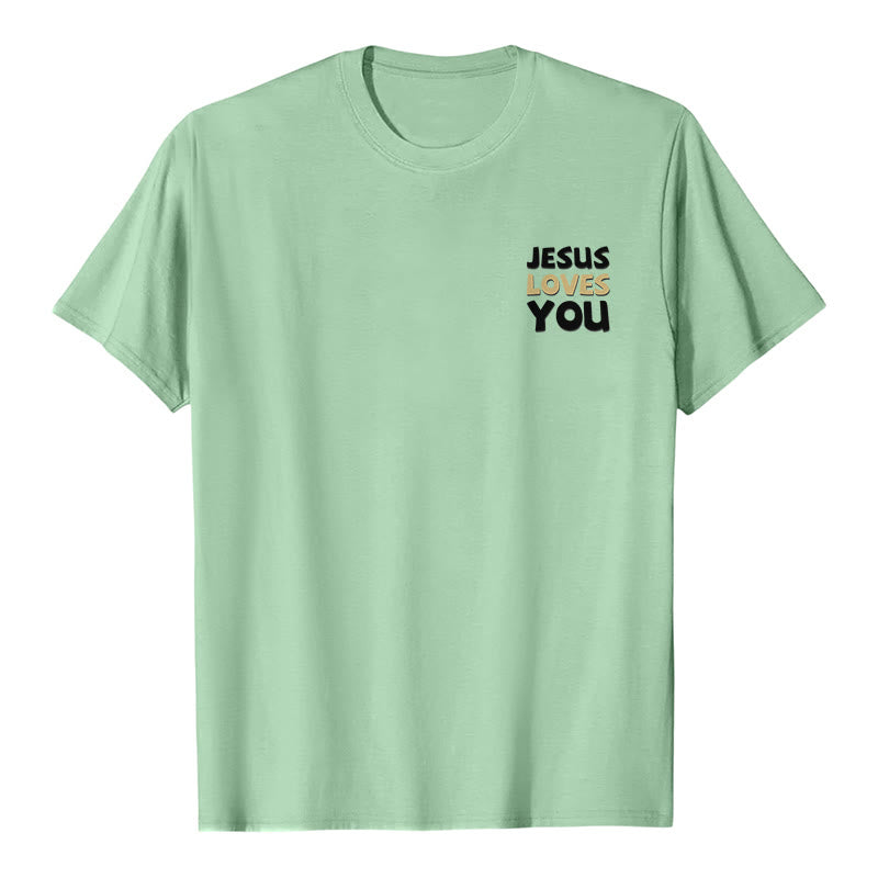 Christianartworkshop Lässiges, klassisches T-Shirt mit doppelseitigem, zweifarbigem Bibelvers (Offb. 3,20) - image 26