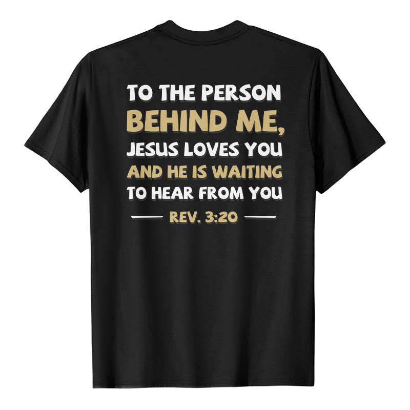 Christianartworkshop Lässiges, klassisches T-Shirt mit doppelseitigem, zweifarbigem Bibelvers (Offb. 3,20) - Schwarz - 2XL - image 15