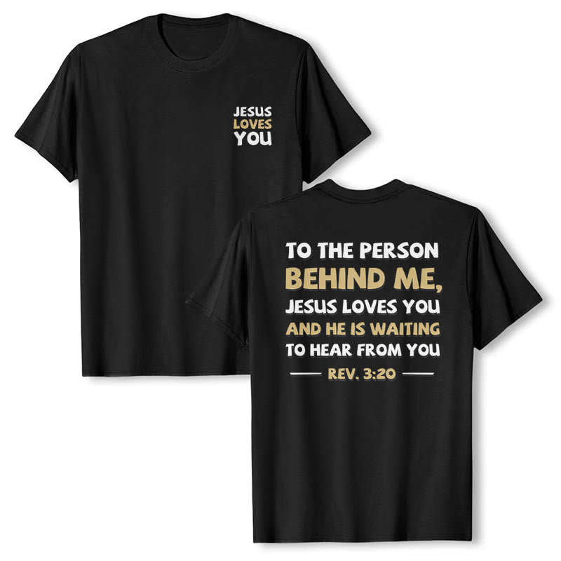 Christianartworkshop Lässiges, klassisches T-Shirt mit doppelseitigem, zweifarbigem Bibelvers (Offb. 3,20) - image 16