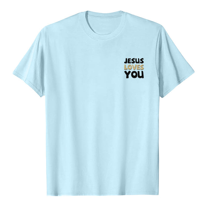 Christianartworkshop Lässiges, klassisches T-Shirt mit doppelseitigem, zweifarbigem Bibelvers (Offb. 3,20) - image 20