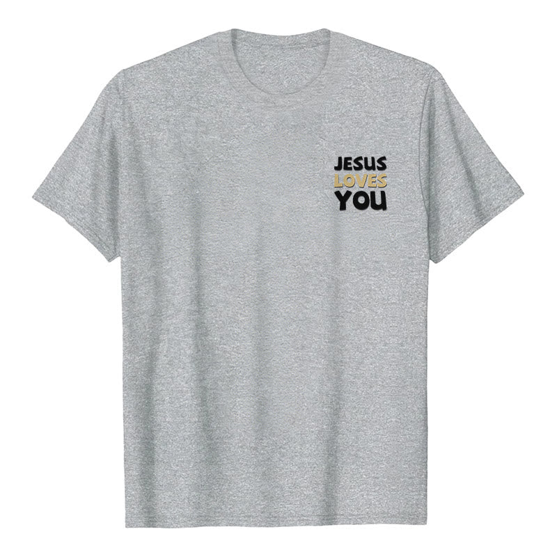 Christianartworkshop Lässiges, klassisches T-Shirt mit doppelseitigem, zweifarbigem Bibelvers (Offb. 3,20) - image 11