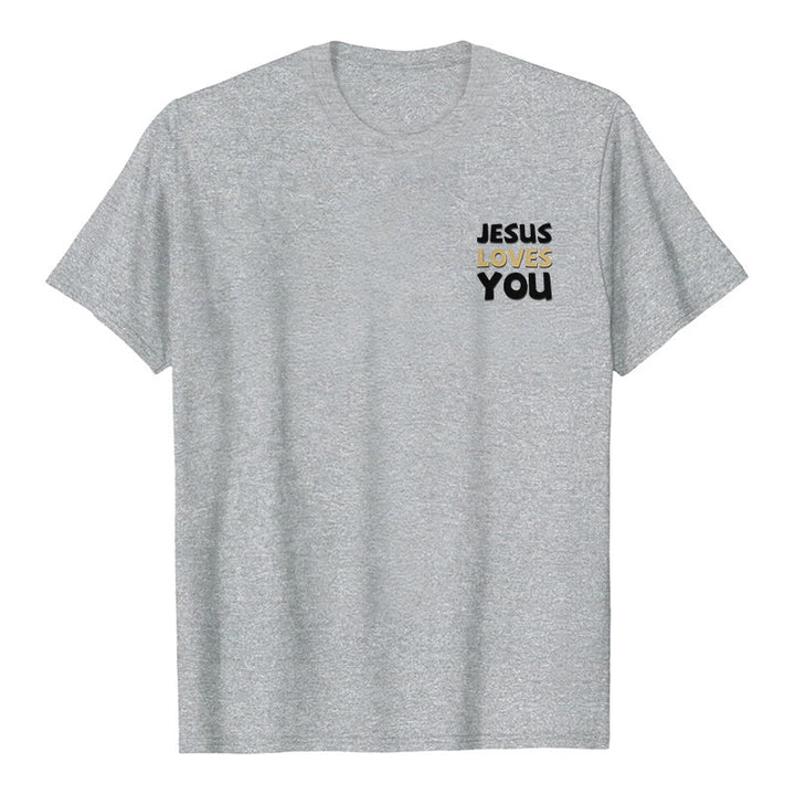 Christianartworkshop Lässiges, klassisches T-Shirt mit doppelseitigem, zweifarbigem Bibelvers (Offb. 3,20) - image 11