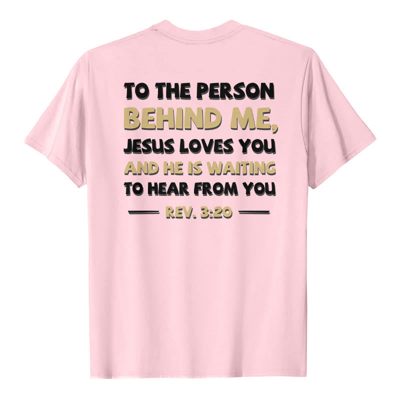 Christianartworkshop Lässiges, klassisches T-Shirt mit doppelseitigem, zweifarbigem Bibelvers (Offb. 3,20) - Rosa - 2XL - image 0