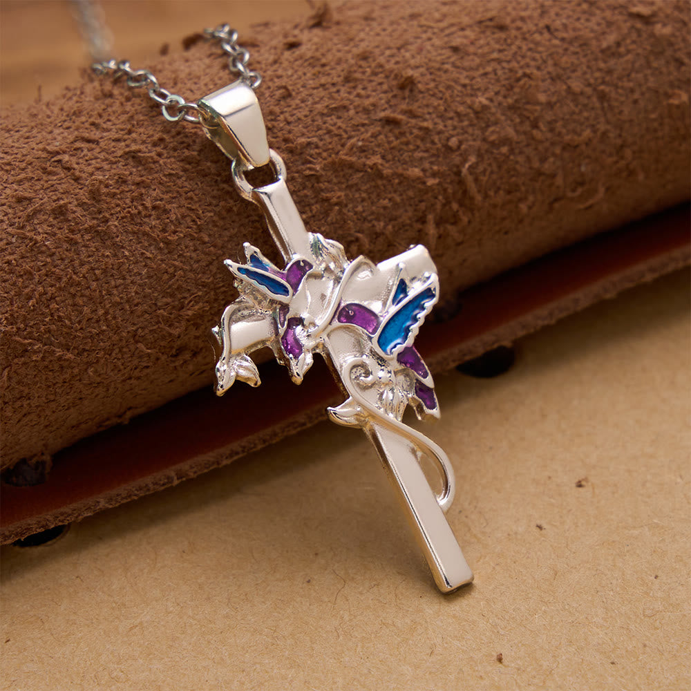 Christianartworkshop Handgefertigte, emaillierte Halskette mit Kolibri-Motiv und schmaler Kreuzkette: Symbol sanften himmlischen Segens - image 1