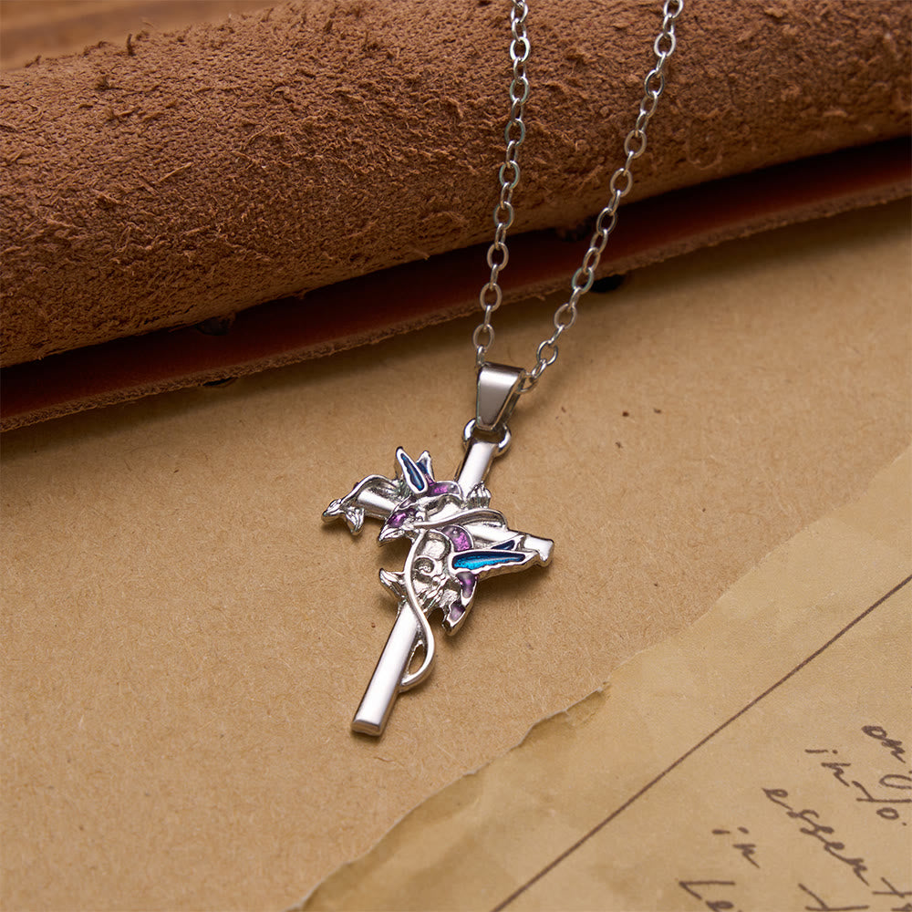 Christianartworkshop Handgefertigte, emaillierte Halskette mit Kolibri-Motiv und schmaler Kreuzkette: Symbol sanften himmlischen Segens - image 4