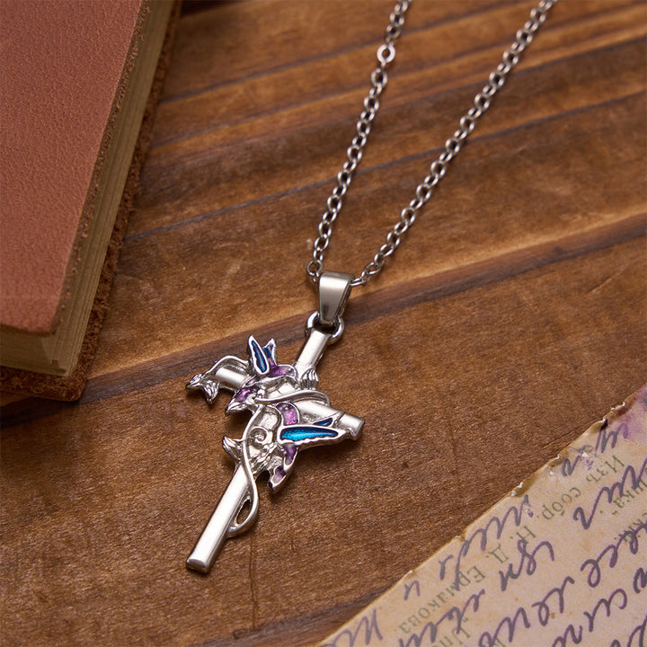 Christianartworkshop Handgefertigte, emaillierte Halskette mit Kolibri-Motiv und schmaler Kreuzkette: Symbol sanften himmlischen Segens - Kolibri-Kreuz - image 0