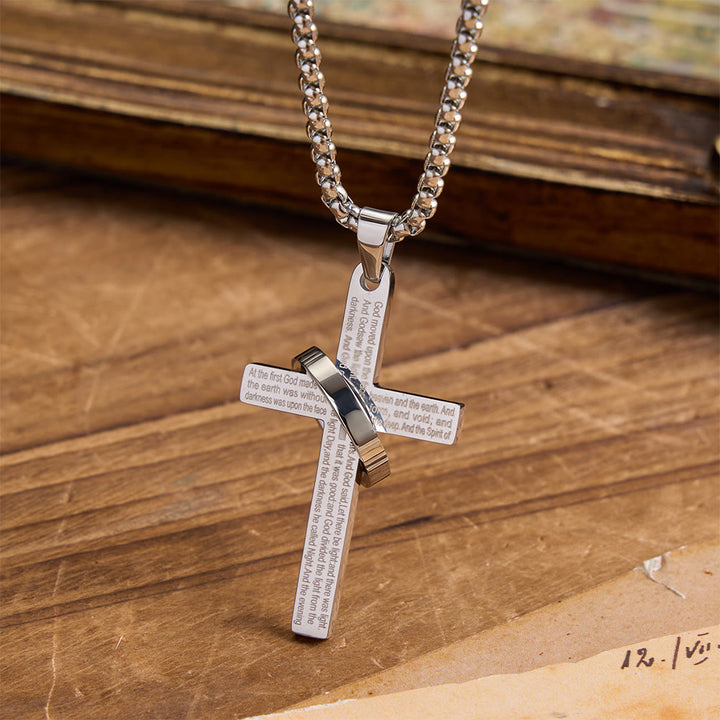 Christianartworkshop Ringumwickelte Halskette mit lasergeschnittenem Schriftzug, Kreuz und Boxkette aus Titanstahl: Symbol der ewigen himmlischen Verheißung - Silber - image 3