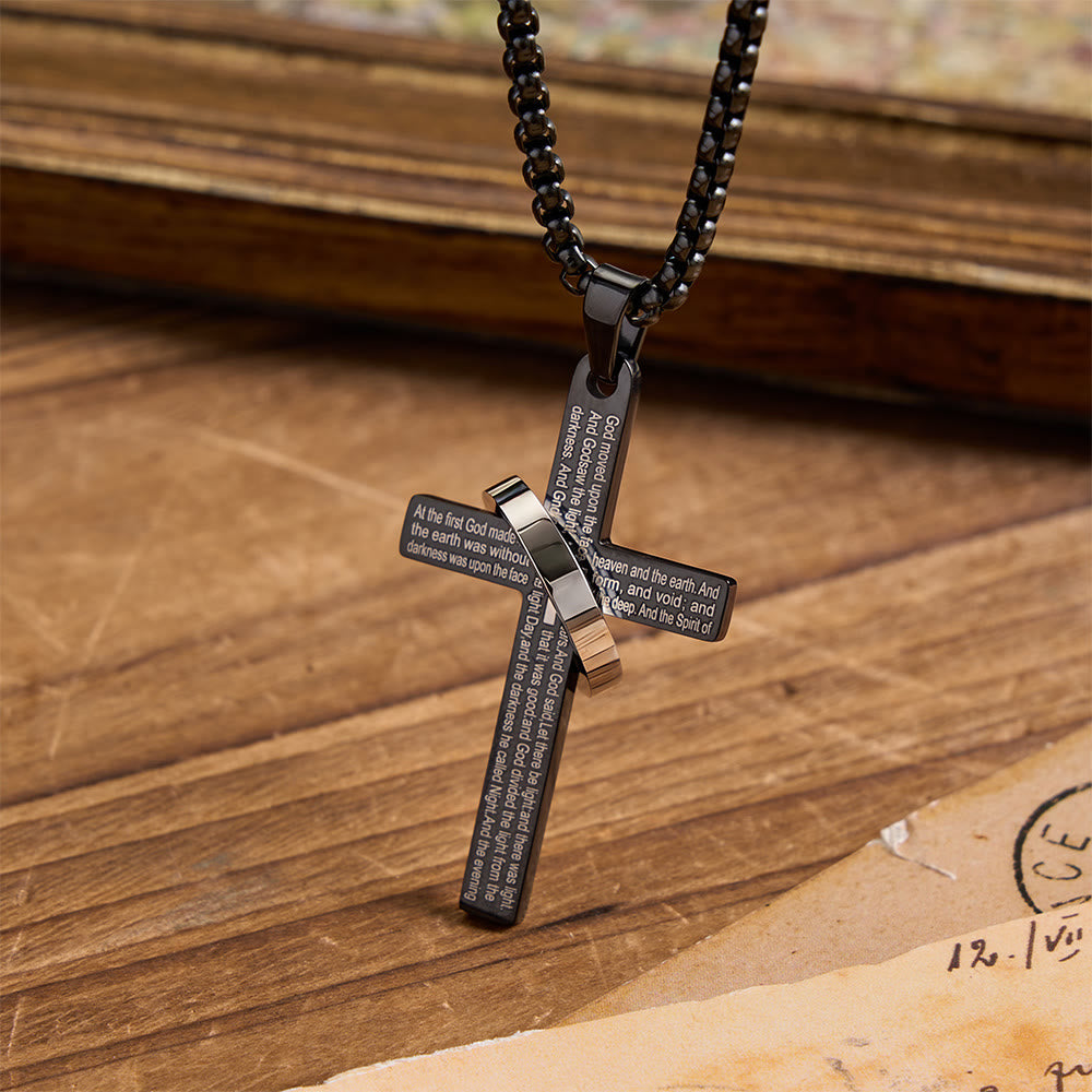 Christianartworkshop Ringumwickelte Halskette mit lasergeschnittenem Schriftzug, Kreuz und Boxkette aus Titanstahl: Symbol der ewigen himmlischen Verheißung - Schwarz - image 4