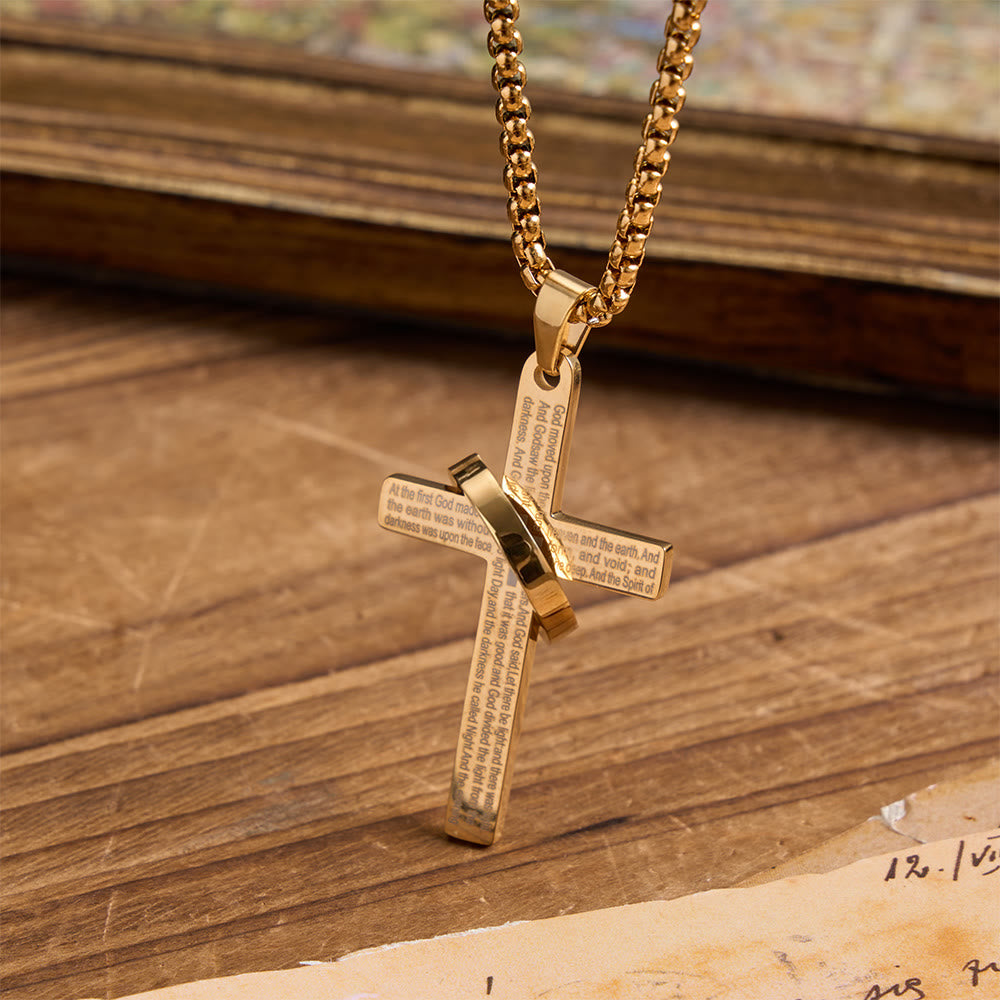 Christianartworkshop Ringumwickelte Halskette mit lasergeschnittenem Schriftzug, Kreuz und Boxkette aus Titanstahl: Symbol der ewigen himmlischen Verheißung - Golden - image 2