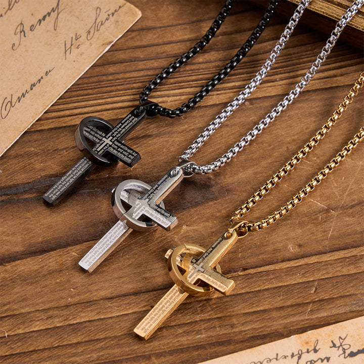 Christianartworkshop Ringumwickelte Halskette mit lasergeschnittenem Schriftzug, Kreuz und Boxkette aus Titanstahl: Symbol der ewigen himmlischen Verheißung - image 1