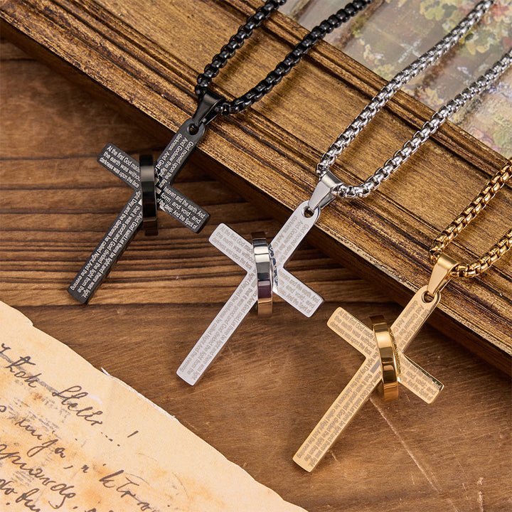 Christianartworkshop Ringumwickelte Halskette mit lasergeschnittenem Schriftzug, Kreuz und Boxkette aus Titanstahl: Symbol der ewigen himmlischen Verheißung - image 0