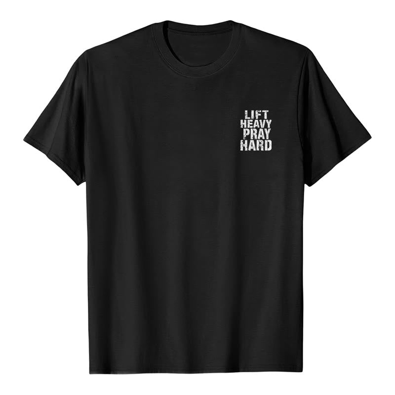 Christianartworkshop Klassisches T-Shirt mit doppelseitigem Aufdruck „Lift Heavy Pray Hard“ und Used-Look - image 17