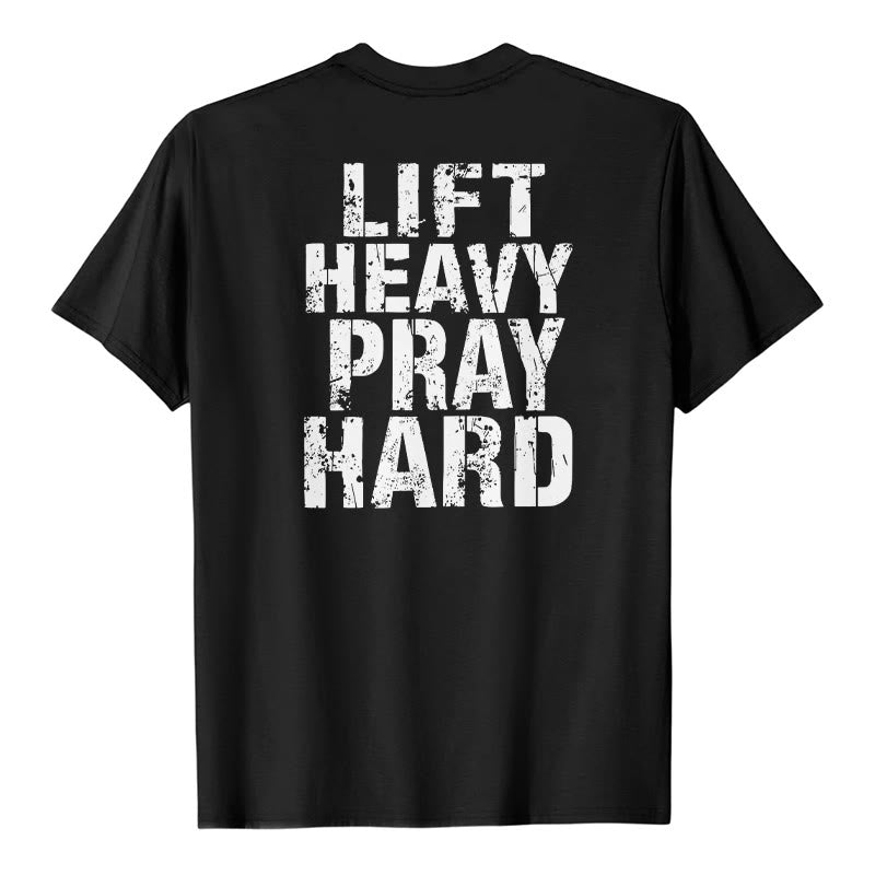 Christianartworkshop Klassisches T-Shirt mit doppelseitigem Aufdruck „Lift Heavy Pray Hard“ und Used-Look - Schwarz - 2XL - image 15