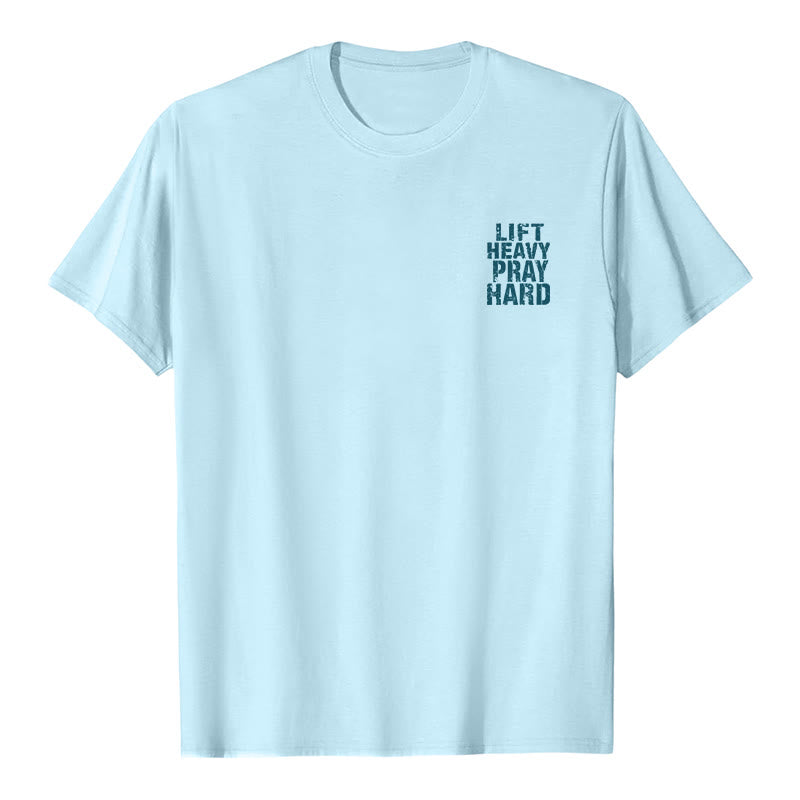 Christianartworkshop Klassisches T-Shirt mit doppelseitigem Aufdruck „Lift Heavy Pray Hard“ und Used-Look - image 20