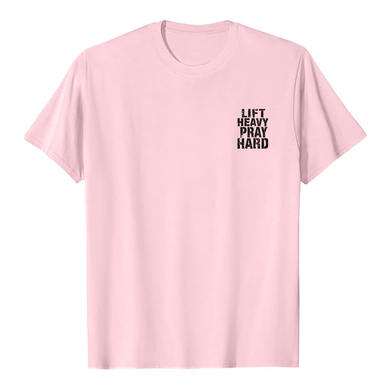 Christianartworkshop Klassisches T-Shirt mit doppelseitigem Aufdruck „Lift Heavy Pray Hard“ und Used-Look - image 2