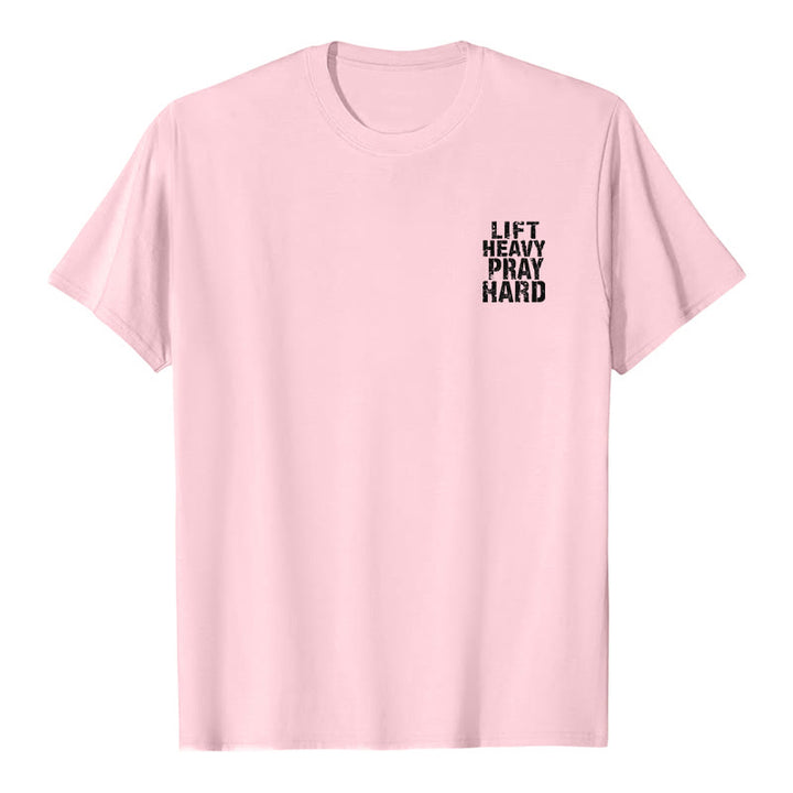 Christianartworkshop Klassisches T-Shirt mit doppelseitigem Aufdruck „Lift Heavy Pray Hard“ und Used-Look - image 2