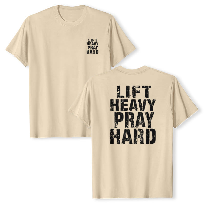 Christianartworkshop Klassisches T-Shirt mit doppelseitigem Aufdruck „Lift Heavy Pray Hard“ und Used-Look - image 7