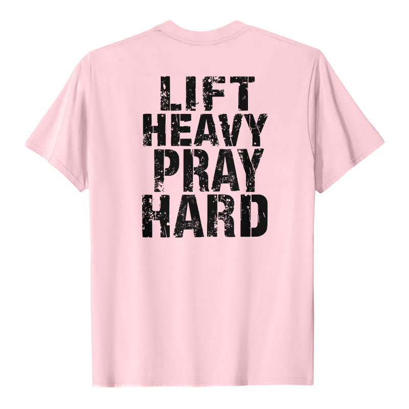 Christianartworkshop Klassisches T-Shirt mit doppelseitigem Aufdruck „Lift Heavy Pray Hard“ und Used-Look - Rosa - 2XL - image 0