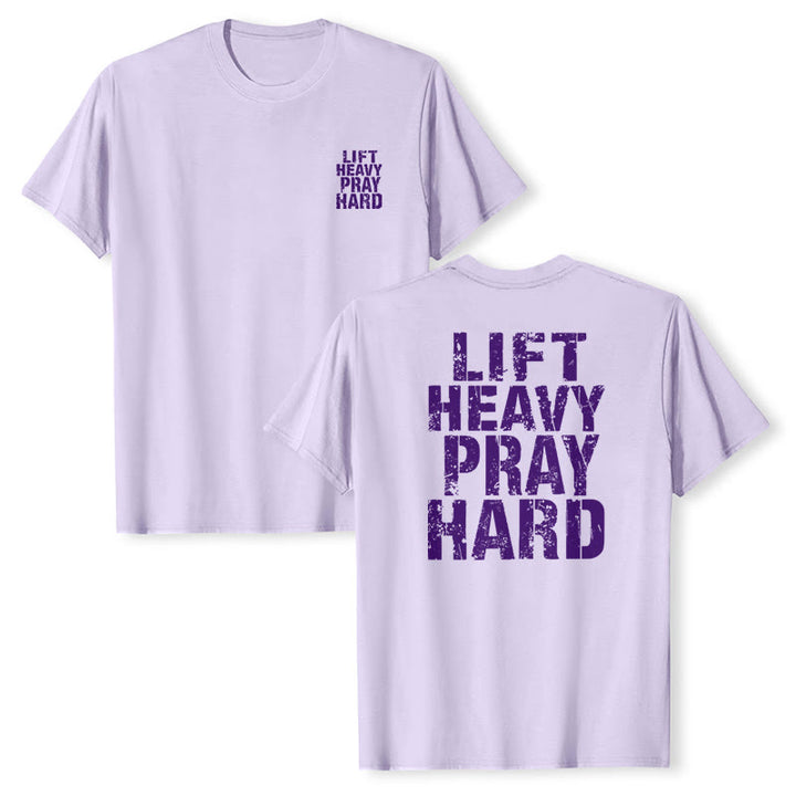 Christianartworkshop Klassisches T-Shirt mit doppelseitigem Aufdruck „Lift Heavy Pray Hard“ und Used-Look - image 22