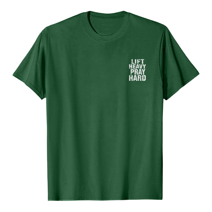 Christianartworkshop Klassisches T-Shirt mit doppelseitigem Aufdruck „Lift Heavy Pray Hard“ und Used-Look - image 14