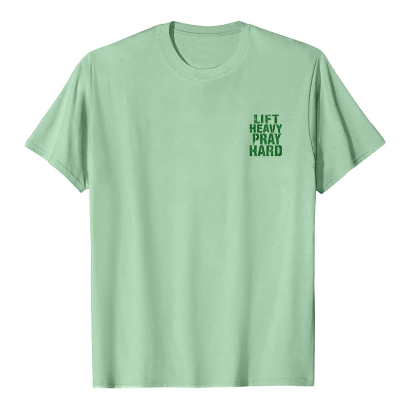 Christianartworkshop Klassisches T-Shirt mit doppelseitigem Aufdruck „Lift Heavy Pray Hard“ und Used-Look - image 26