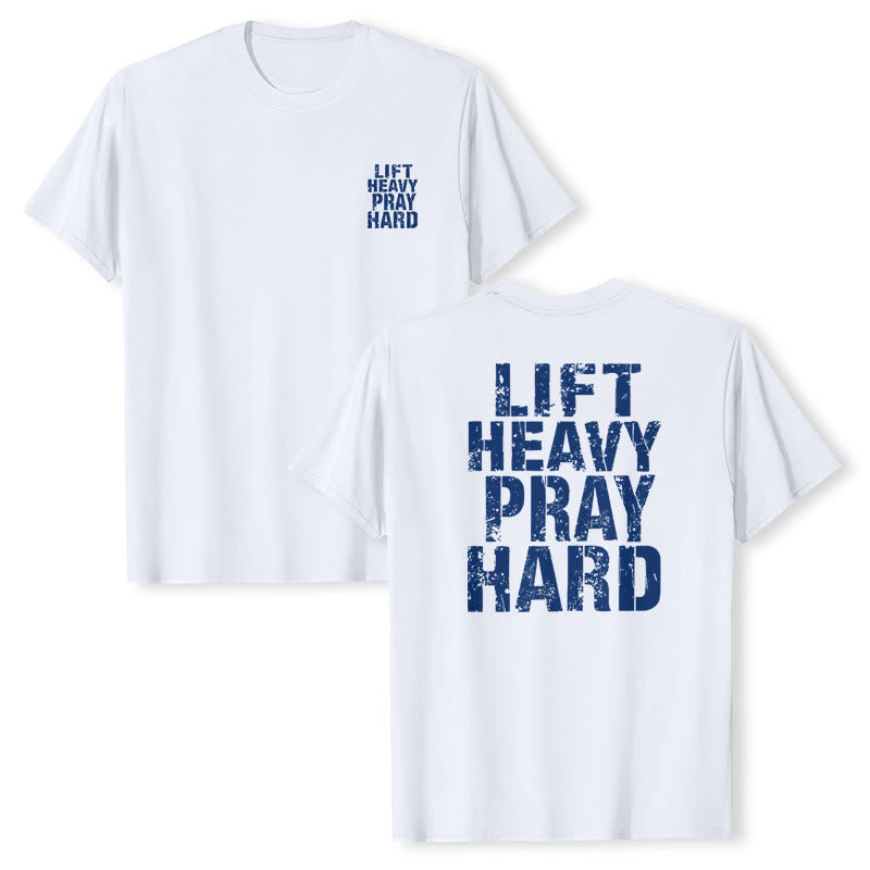 Christianartworkshop Klassisches T-Shirt mit doppelseitigem Aufdruck „Lift Heavy Pray Hard“ und Used-Look - image 4